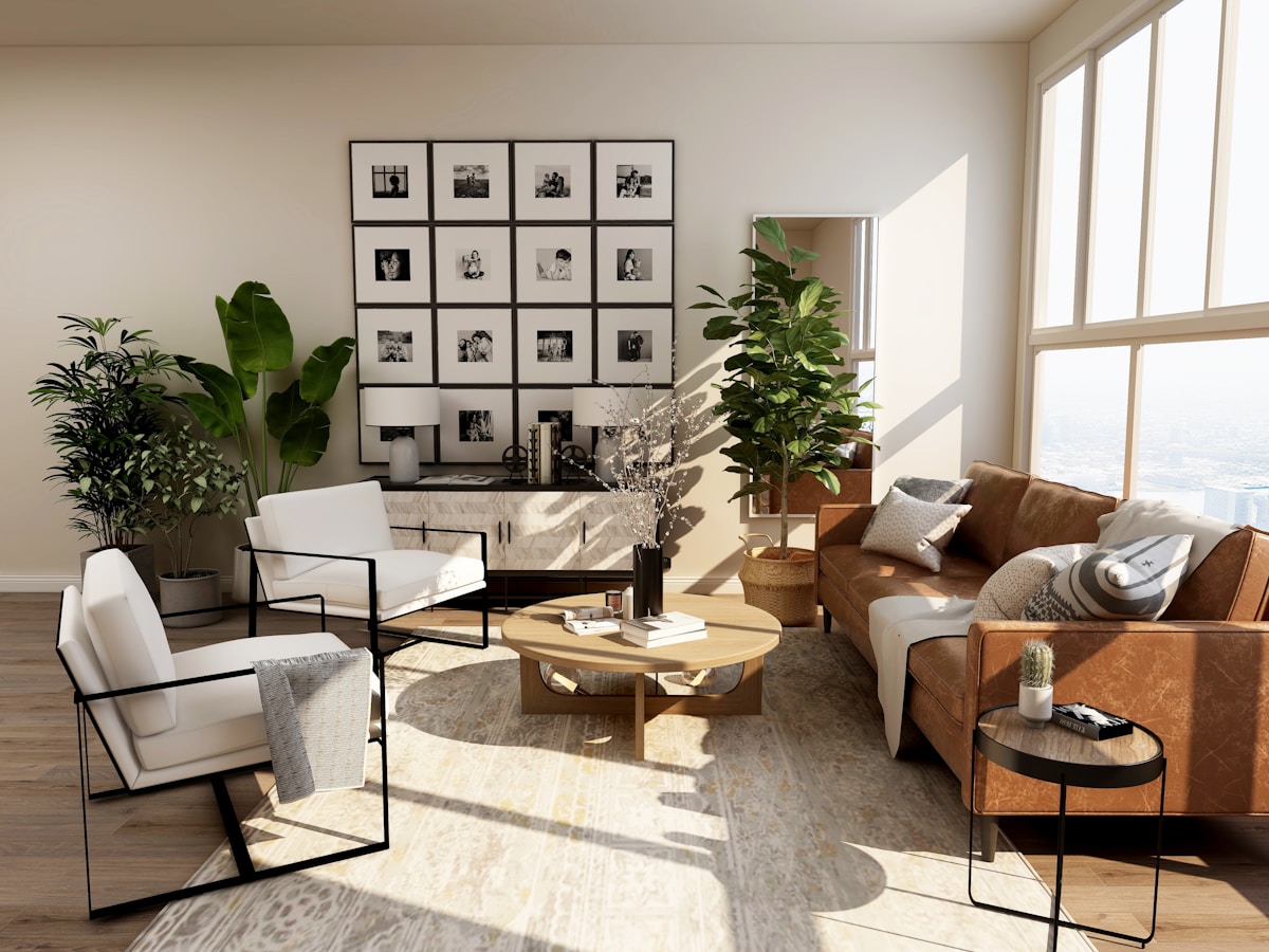 Living room with armchairs and balcony window